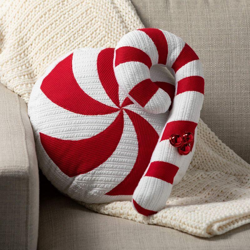 15"H Sullivans Christmas Peppermint Candy Pillow  Red-White