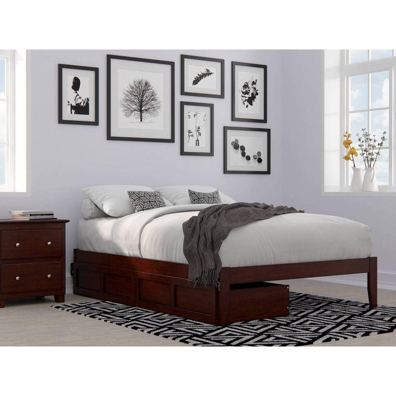 Walnut Full Platform Bed with USB Charger and Storage Drawers