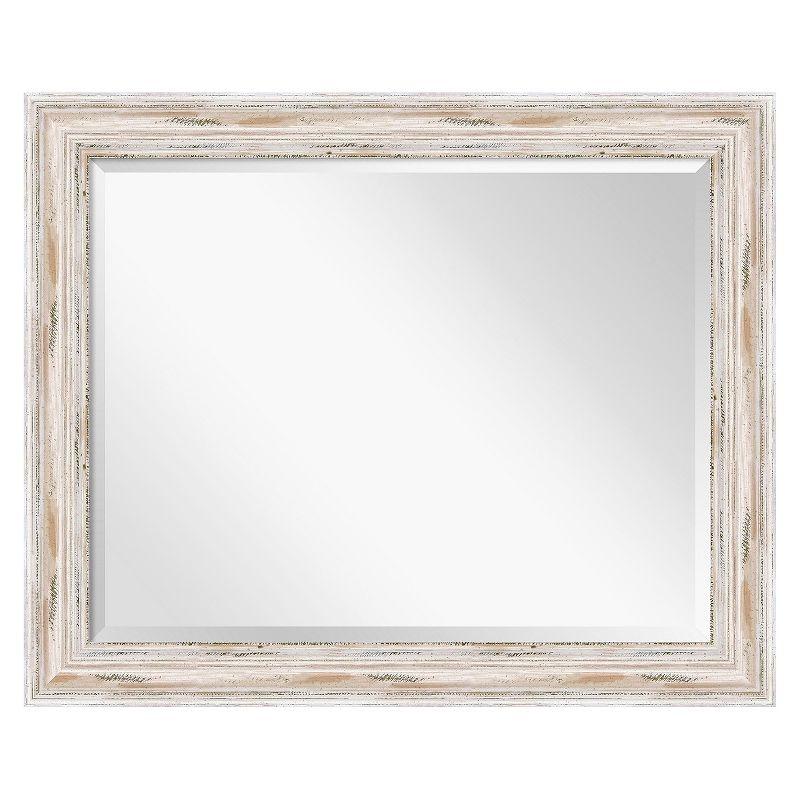 33" x 27" Alexandria White Wash Framed Wall Mirror - Amanti Art: Beveled, No Assembly Required