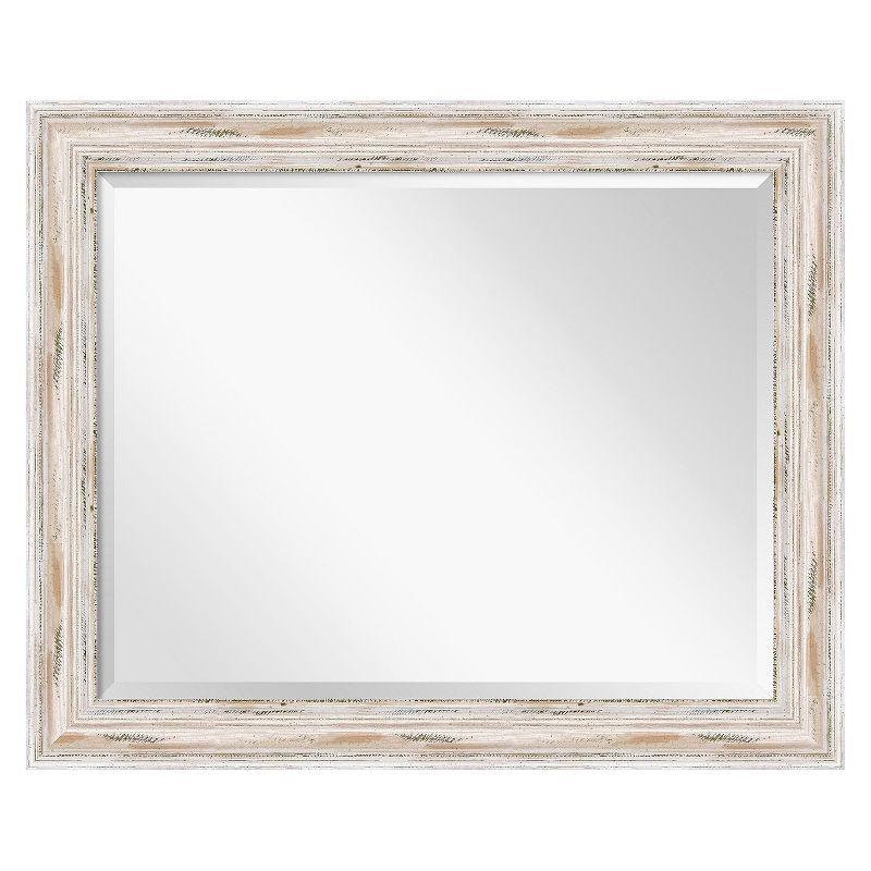 Alexandria Full Length Beveled Wall Mirror with White Wash Wood Frame