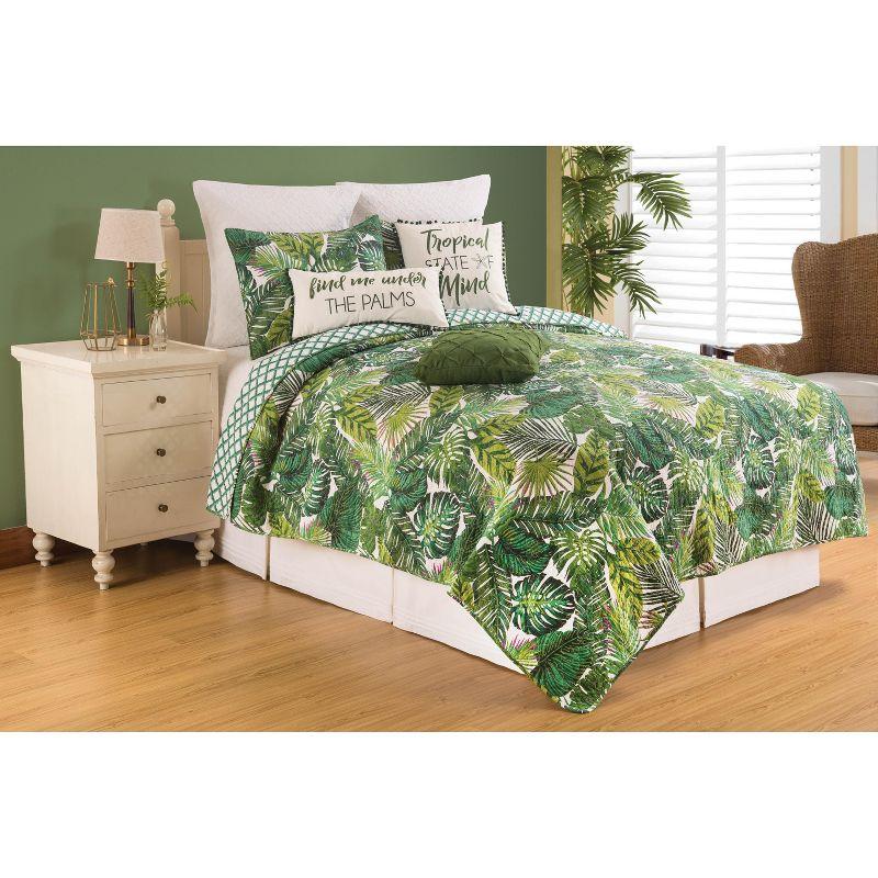 Tropical Green Cotton Reversible Twin Quilt Set