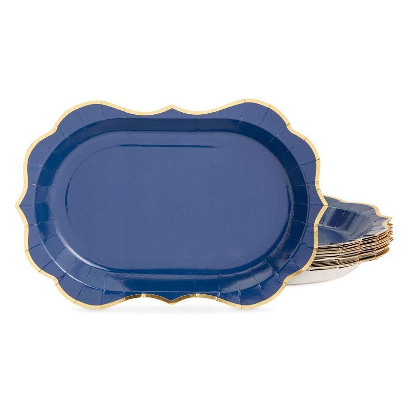 Sparkle and Bash 24 Pack Metallic Blue Paper Serving Trays with Gold Foil Edge, 13 x 9 in
