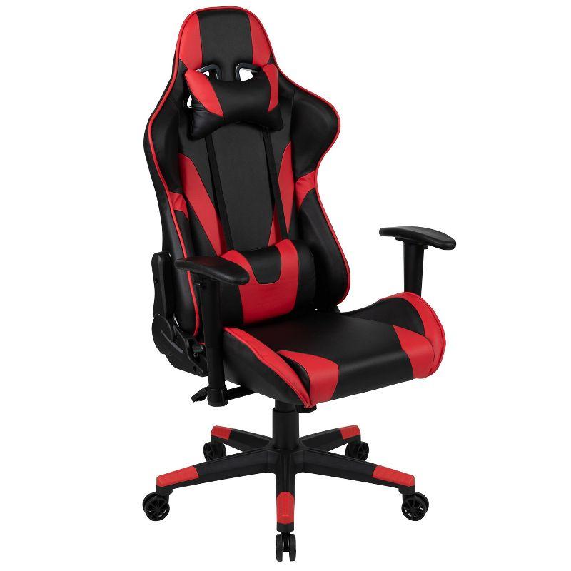 BlackArc High Back Reclining Gaming Chair in Black & Red Faux Leather -Height Adjustable Arms - Headrest & Lumbar Support Pillows