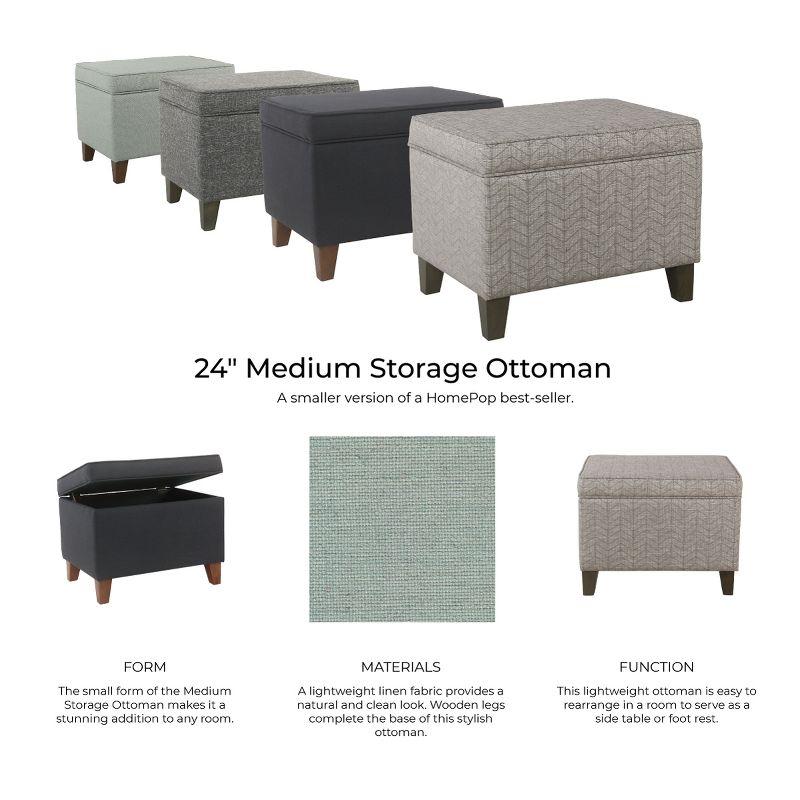 Slate Gray Heathered Tweed Medium Storage Ottoman with Walnut Legs