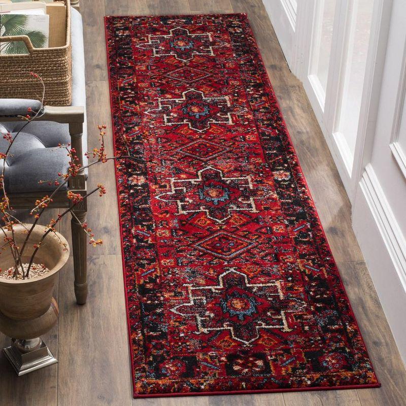 Antique Patina Medallion Runner Rug in Red, Hand-Knotted Easy Care 2'2" x 10'