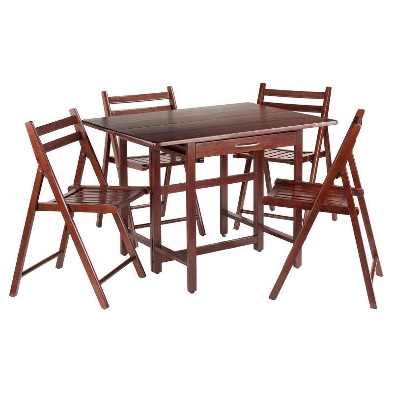 5pc Taylor Drop Leaf Dining Set with Folding Chairs Walnut - Winsome: Space-Saving, Wood Composite