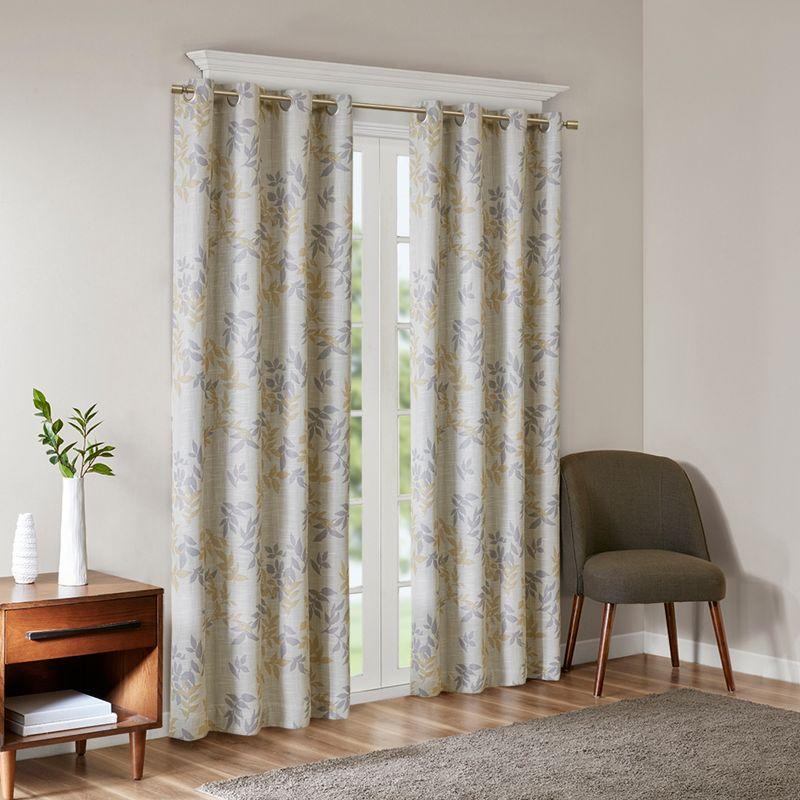 Yellow Botanical Blackout Grommet Curtain Panel, 50" x 95"