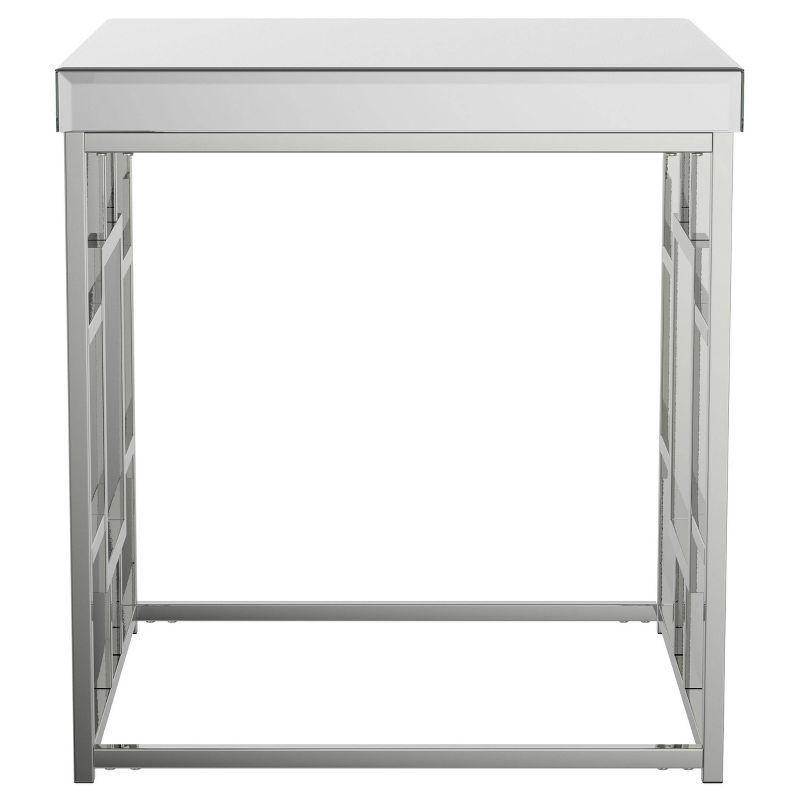 Modern Geometric Square End Table with Mirrored Top in Chrome