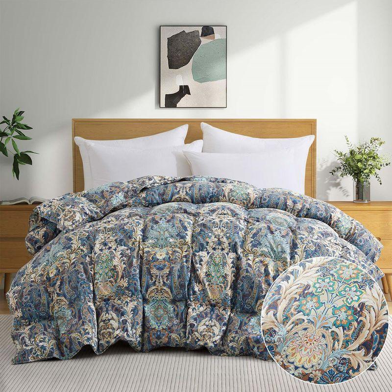 Peace Nest All Season Paisley Floral Goose Feather Fiber Comforter Duvet Insert Vintage Style, Royal Paisley Bloom, Full/Queen