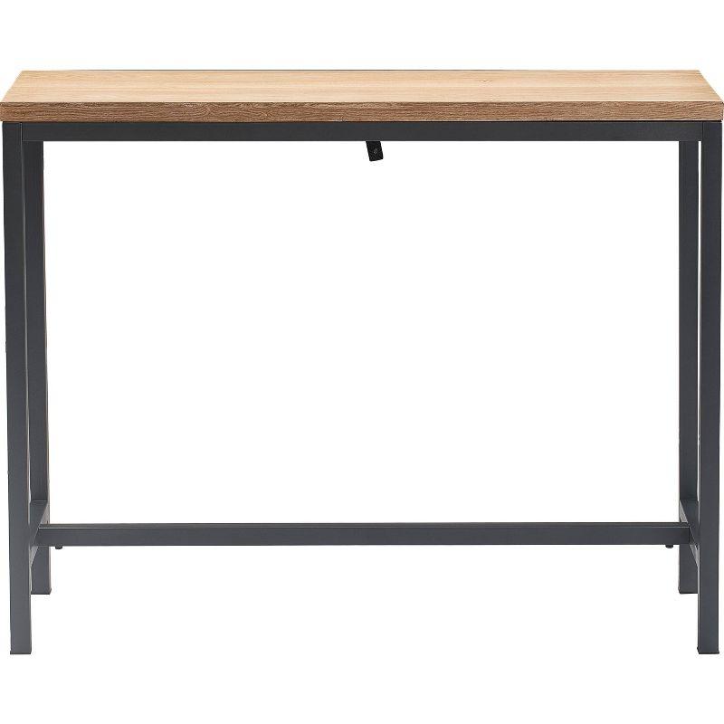 Light Oak and Black Metal Console Table with Storage