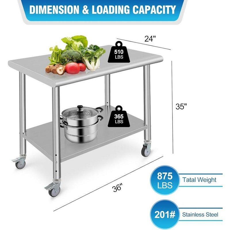 Stainless Steel Kitchen Work Prep Table Commercial Workbench With Wheels