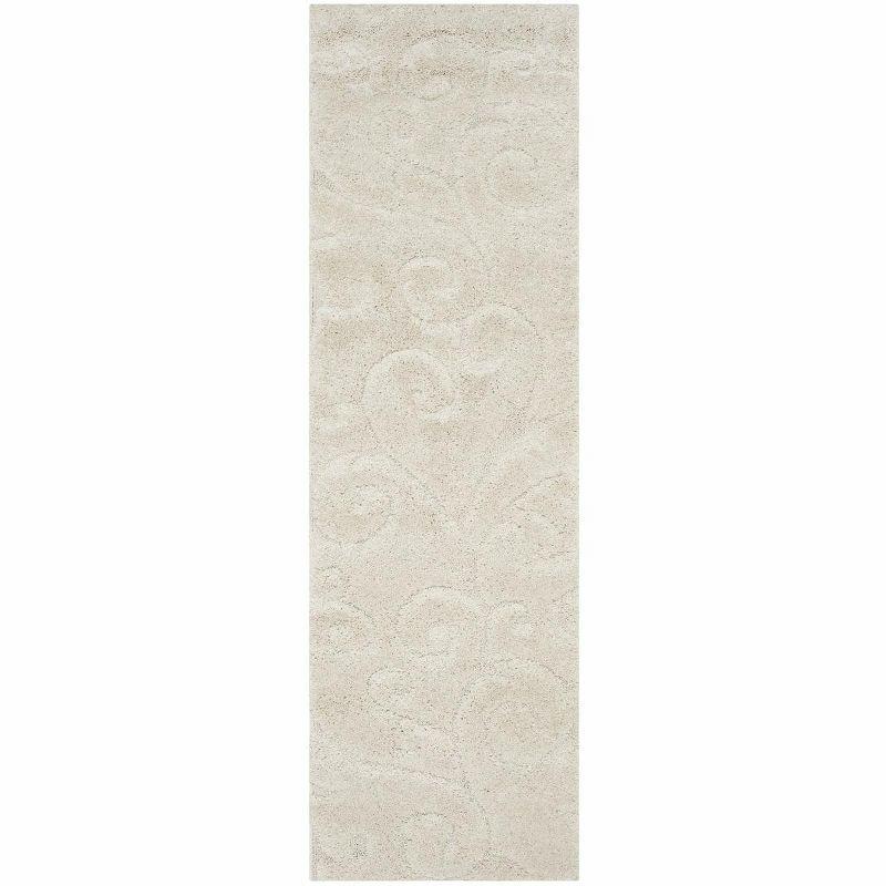 Creme Floral Shag 27" Easy Care Synthetic Area Rug