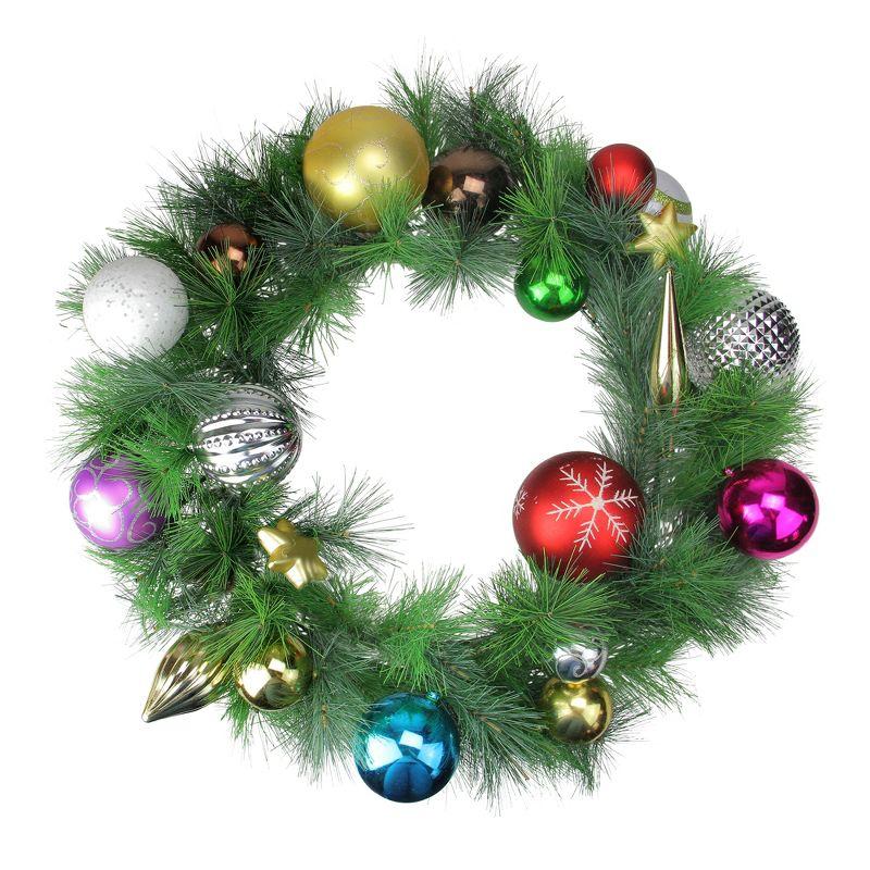 24-Inch Multicolor Ornaments and Pine Christmas Wreath