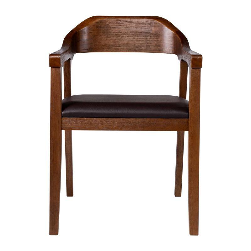 Boraam Rasmus Dining Armchair Chestnut: Upholstered Faux Leather, Mid-Century Modern Style, Wood Frame