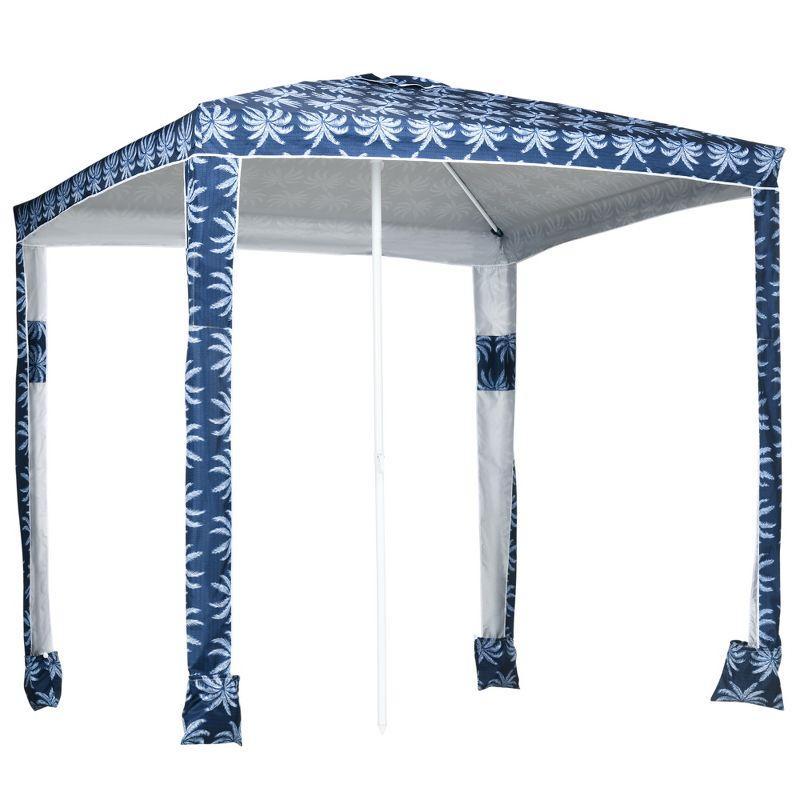 Outsunny Quick Beach Cabana Canopy Umbrella, 6.5' Easy-Assembly Sun-Shade Shelter with Sandbags, Cool UV50+ Fits Kids & Family, Blue