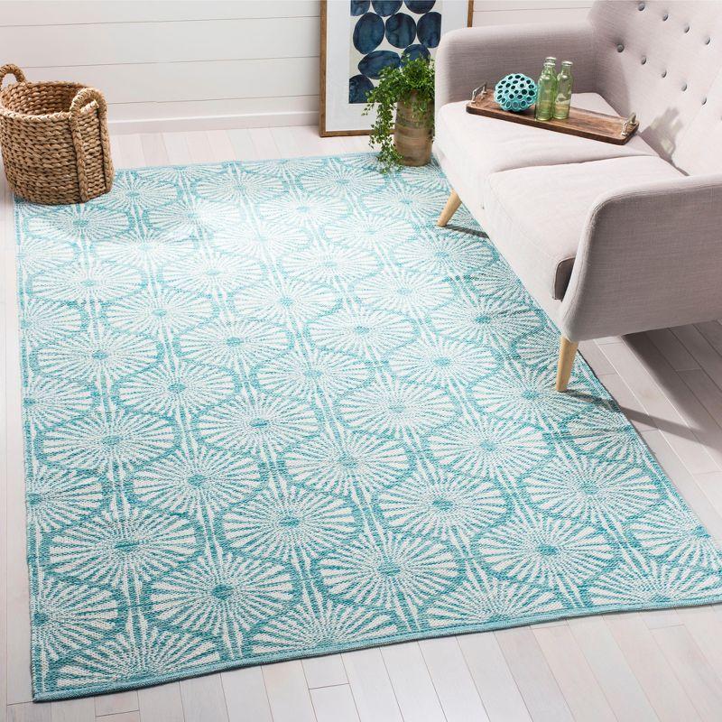 Aqua and Ivory Hand Woven Cotton Area Rug, 3' x 5'