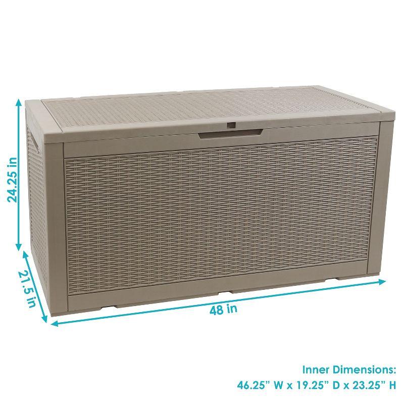 Sunnydaze Outdoor Deck and Patio Storage Box with Rattan Design - 100 Gal. - Driftwood