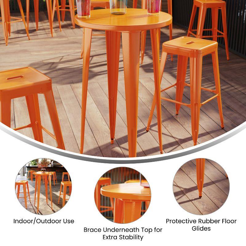 Flash Furniture Commercial Grade 24" Round Orange Metal Indoor-Outdoor Bar Height Table