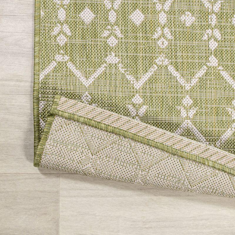 2' x 10' Ourika Moroccan Geometric Textured Weave Indoor/Outdoor Runner Rug, Light Green/Cream - JONATHAN Y