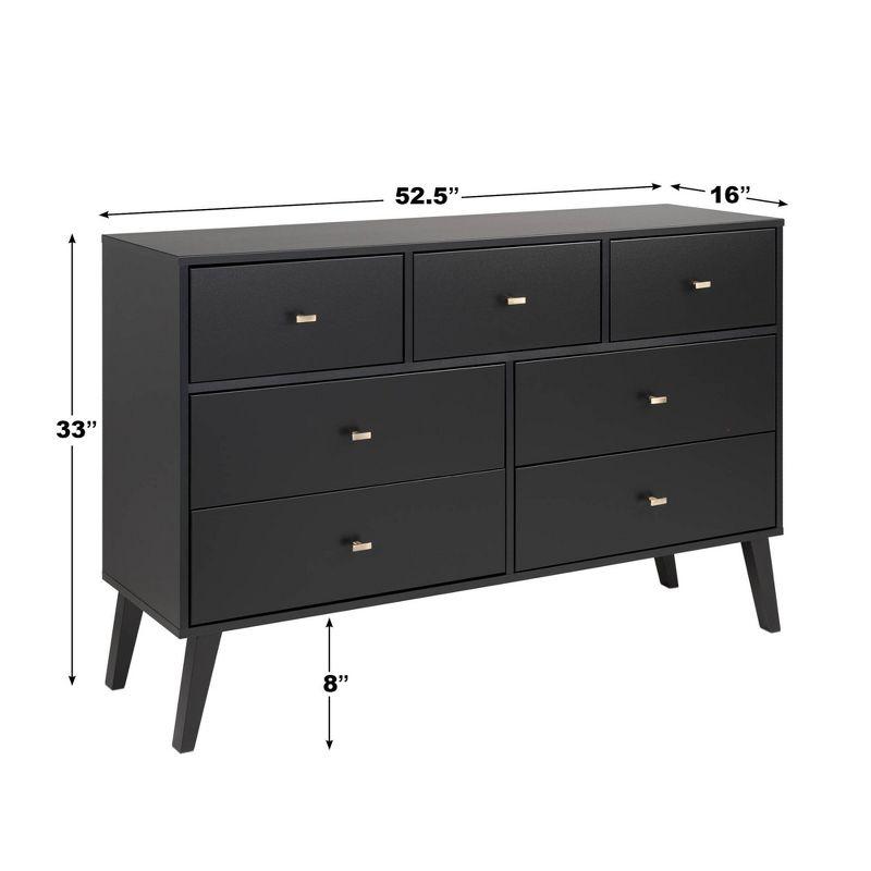 Milo Mid-Century Modern 60" Black Double Dresser with Brass Knobs