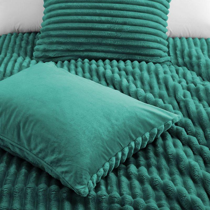 Peace Nest Flannel Fleece Plush Fuzzy Comforter Set Fluffy Bedding Set with 2 Pillowcases, Green, King
