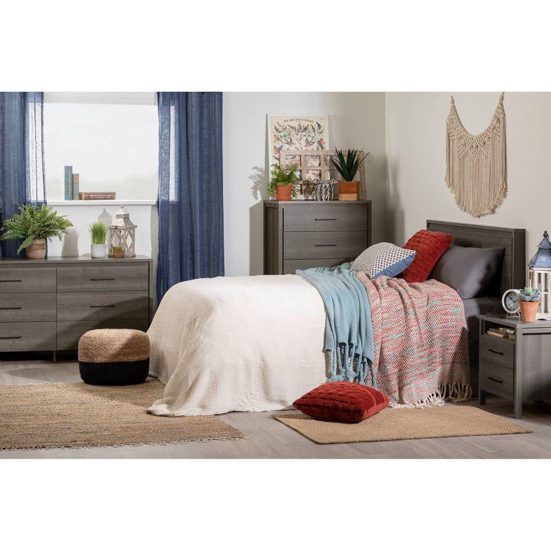 Gray Maple Wood Queen Headboard with Decorative Grooves