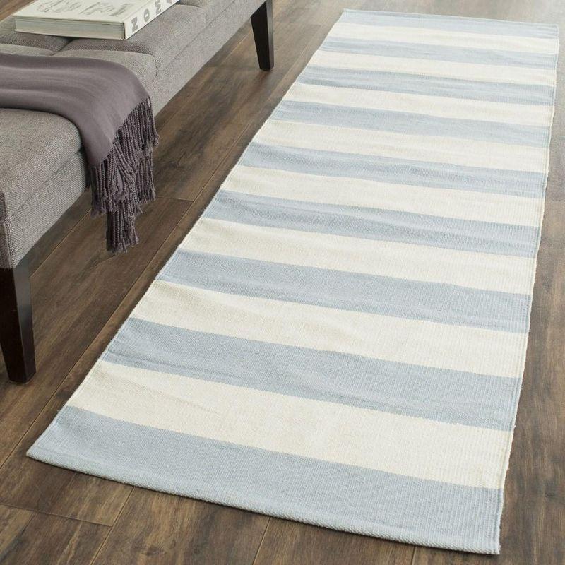 Coastal Stripe Blue and Ivory Cotton Runner Rug - 27"x11"