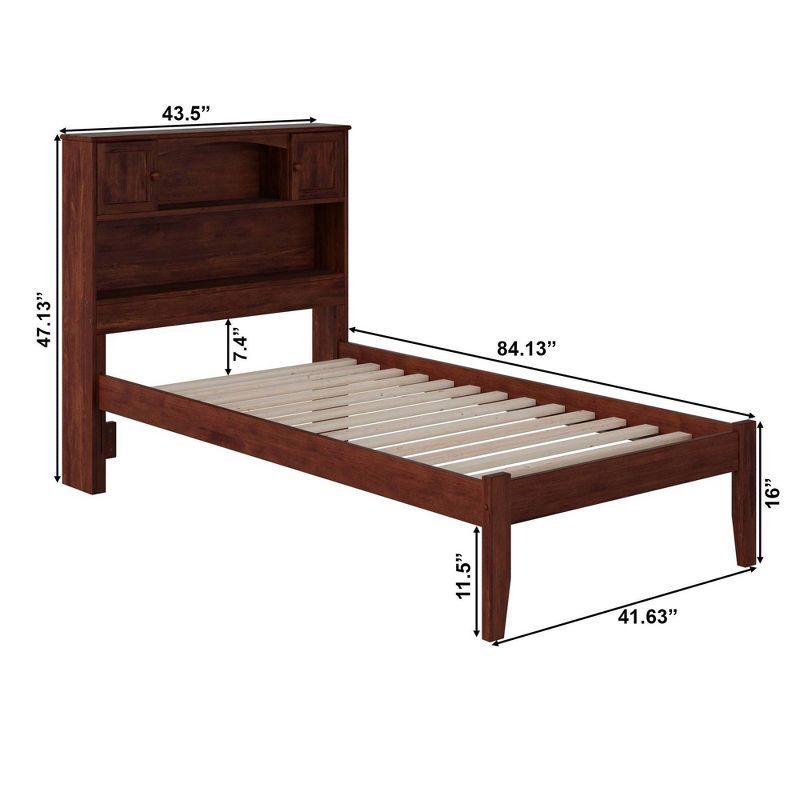 Walnut Twin Platform Bed with Bookcase Headboard and Storage