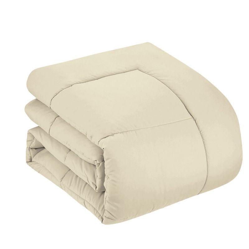 Bed-in-A-Bag Solid Color Comforter & Sheet Set Soft All Season Bedding, Queen, Beige
