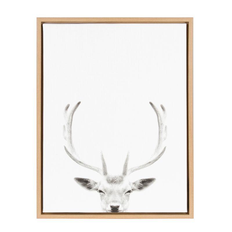 Black and White Deer with Antlers Framed Canvas Art