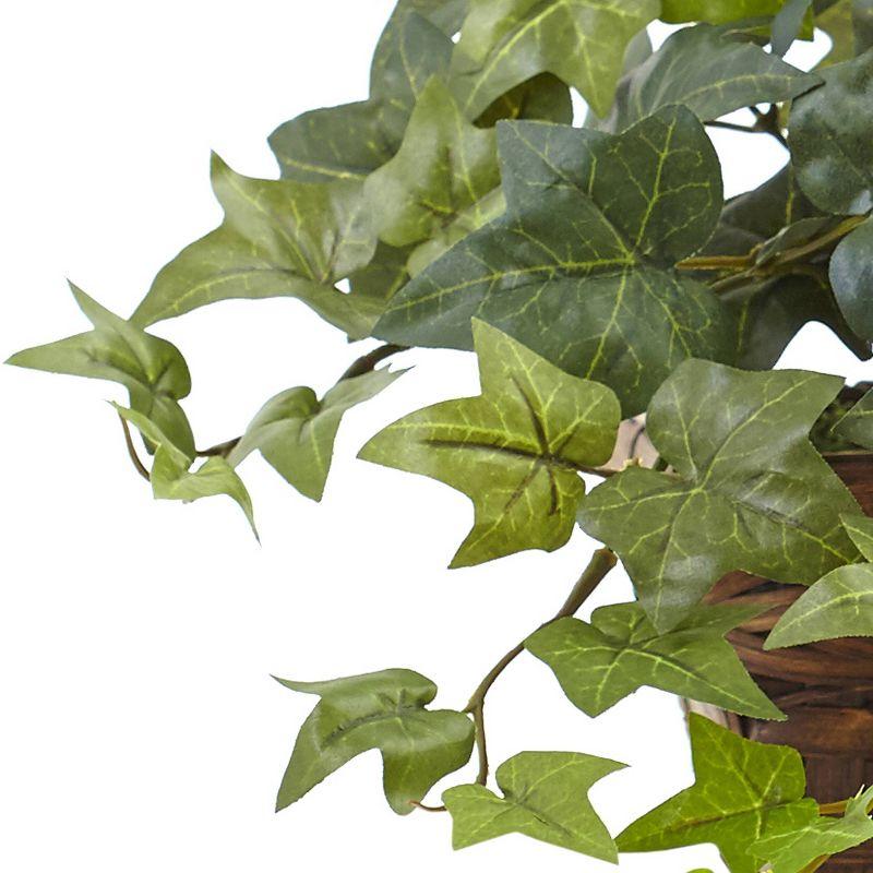 Puff Ivy in Ledge Basket - Nearly Natural: Indoor Decorative Faux Greenery, Wicker Basket Display