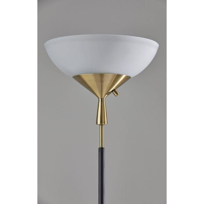 300W Noah Torchiere Black - Adesso: Modern Metal & Marble with Glass Shade, ETL Listed, 71" Height