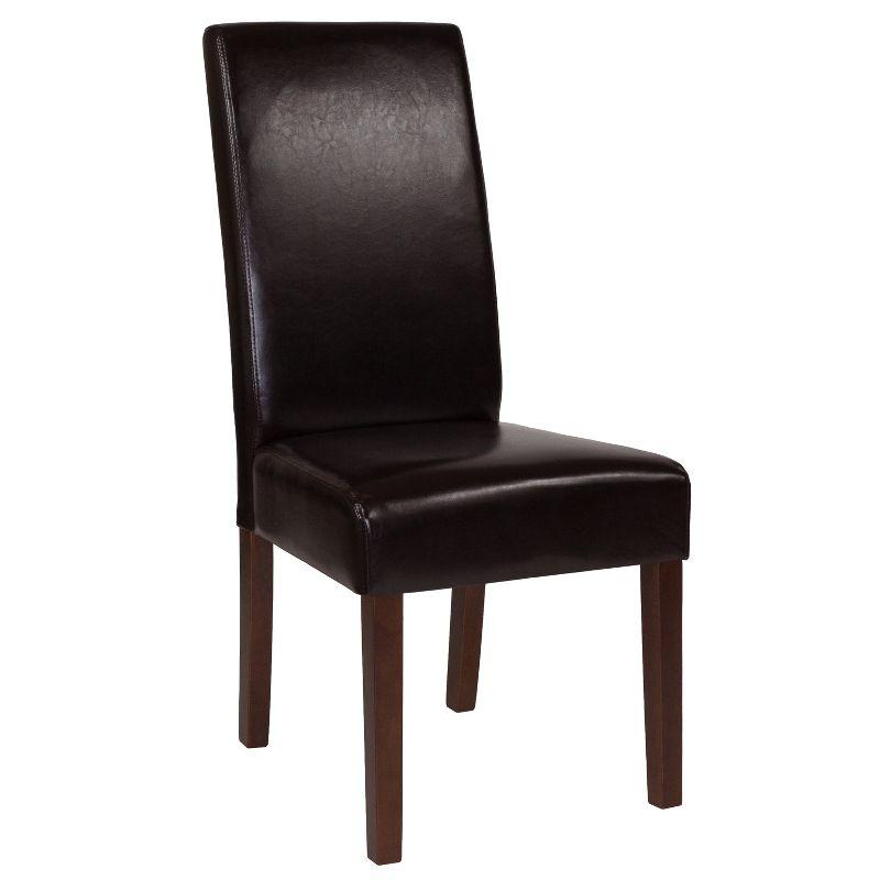 Greenwich Brown Leather Parsons Side Chair with Wood Legs