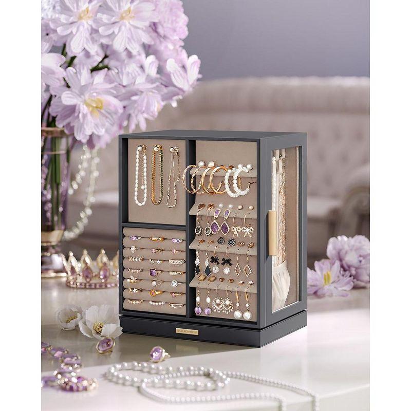 Jewelry Box 360¡ã Rotating, Jewelry Storage Case with 5 Drawers, Jewelry Organizer, Glass Window, Spacious Slate Gray