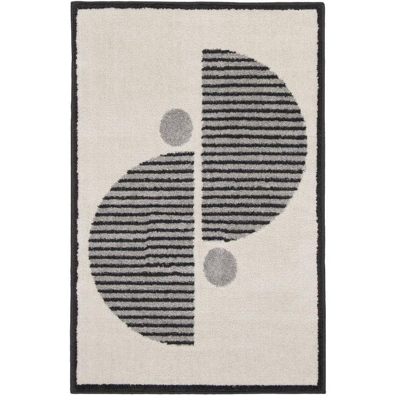 Nourison Modern Passion Circle Mid-Century Modern Indoor Rug Ivory/Black 2' x 3'