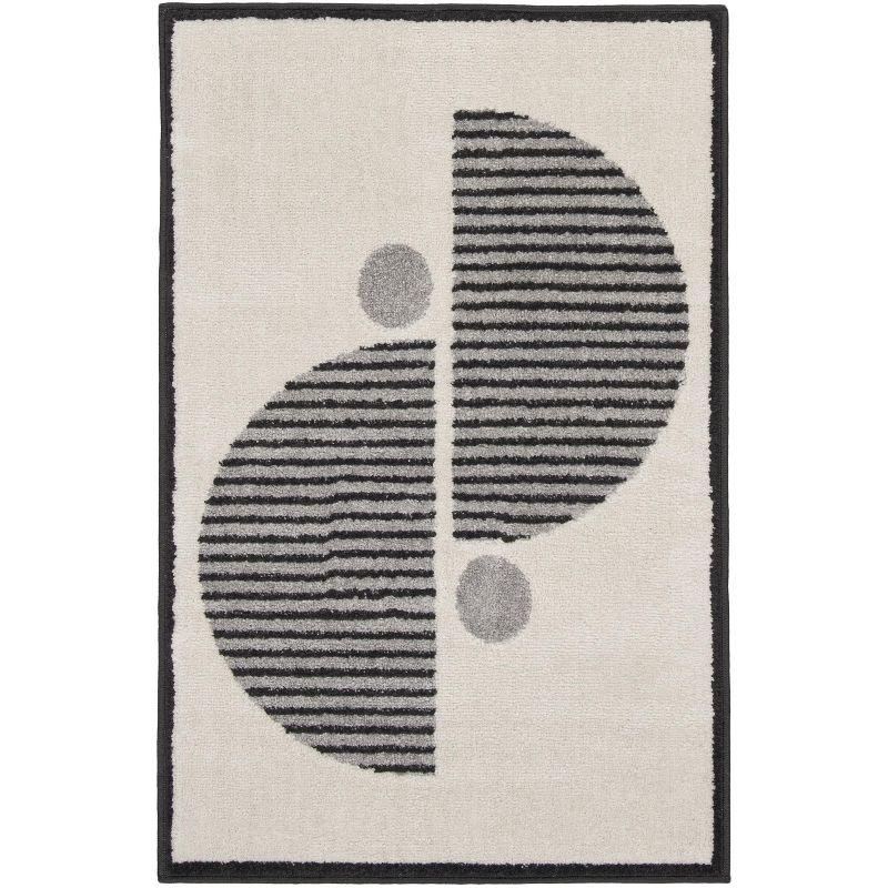 Ivory & Black Geometric Synthetic 6' x 9' Easy-Care Rug