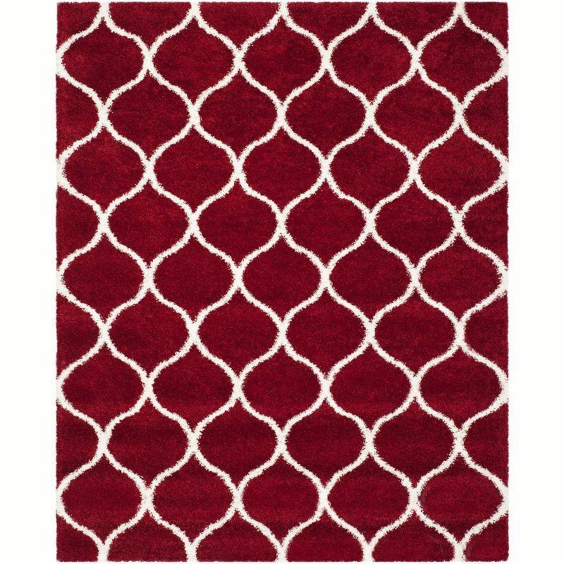 Red and Ivory Geometric Shag 8' x 10' Synthetic Area Rug