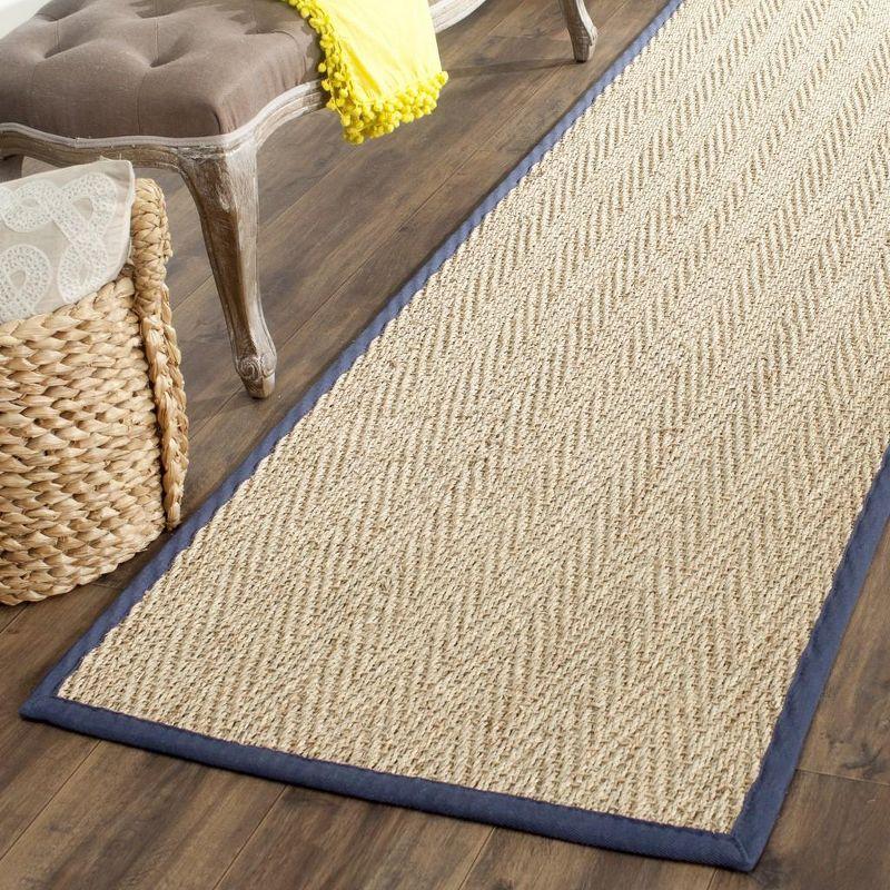 Hand-Knotted Coastal Charm Natural/Blue Wool-Cotton Runner Rug