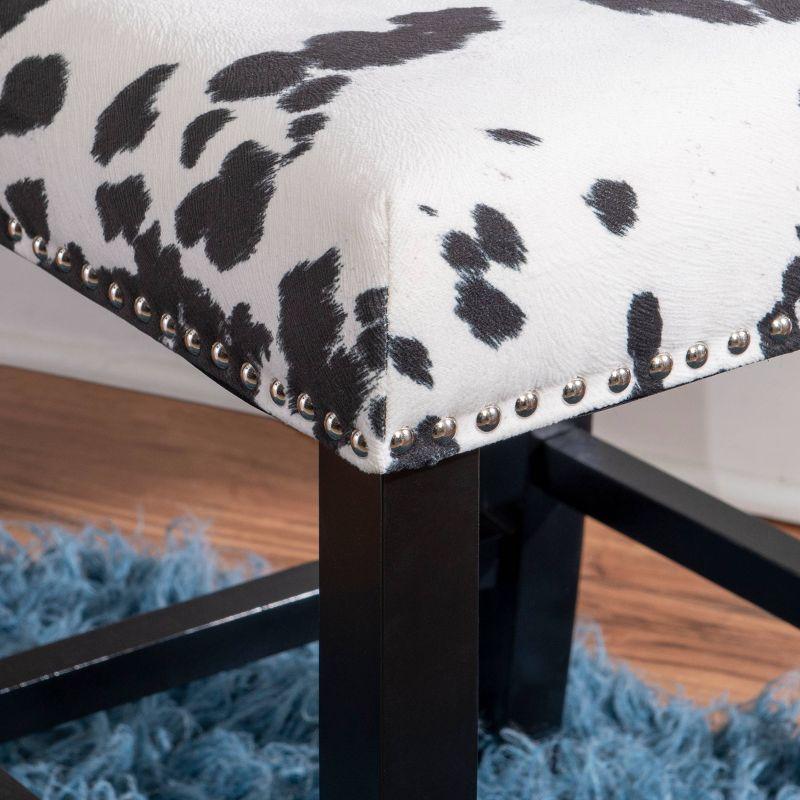Linon Corey Black Cow Print Upholstery Counter Height Barstool Black/White: Farmhouse Style, Wood Frame, Footrest