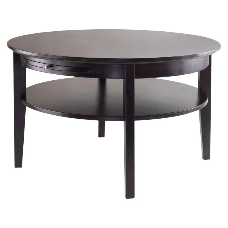 Traditional Amelia Round Espresso Wood Coffee Table with Storage