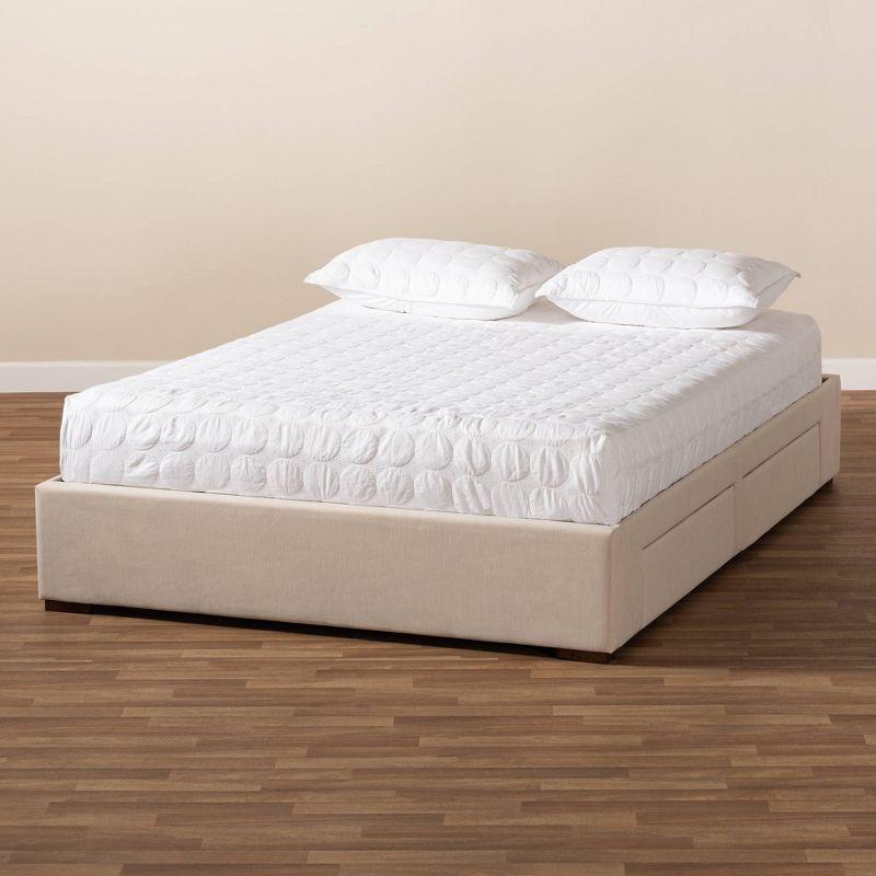 King Leni Bed Frame Beige - Baxton Studio: Storage Drawers, Polyester Upholstery, No Box Spring Required