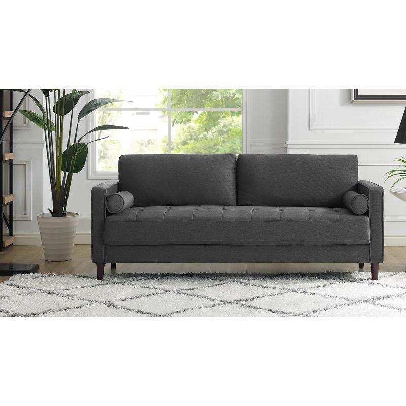 Navy Blue Tufted Microfiber Loveseat with Wood Legs