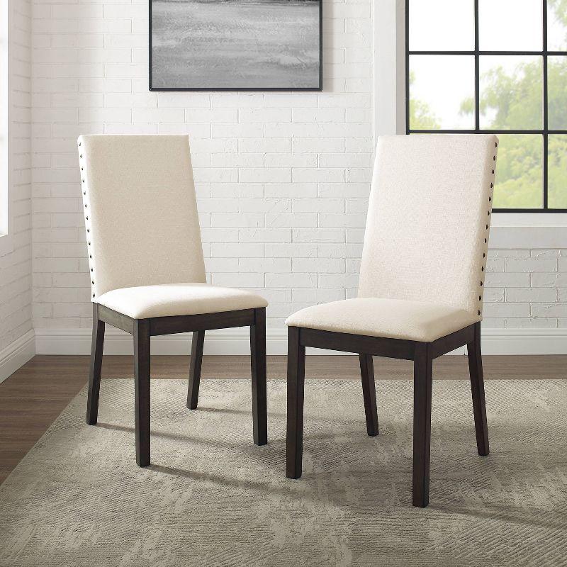 Beige Linen Upholstered Parsons Side Chair Set with Wood Frame