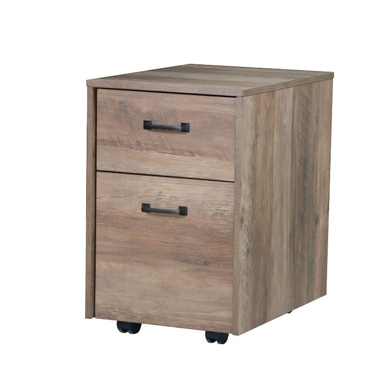 Rustic Oak Mobile File Cabinet with 2 Drawers