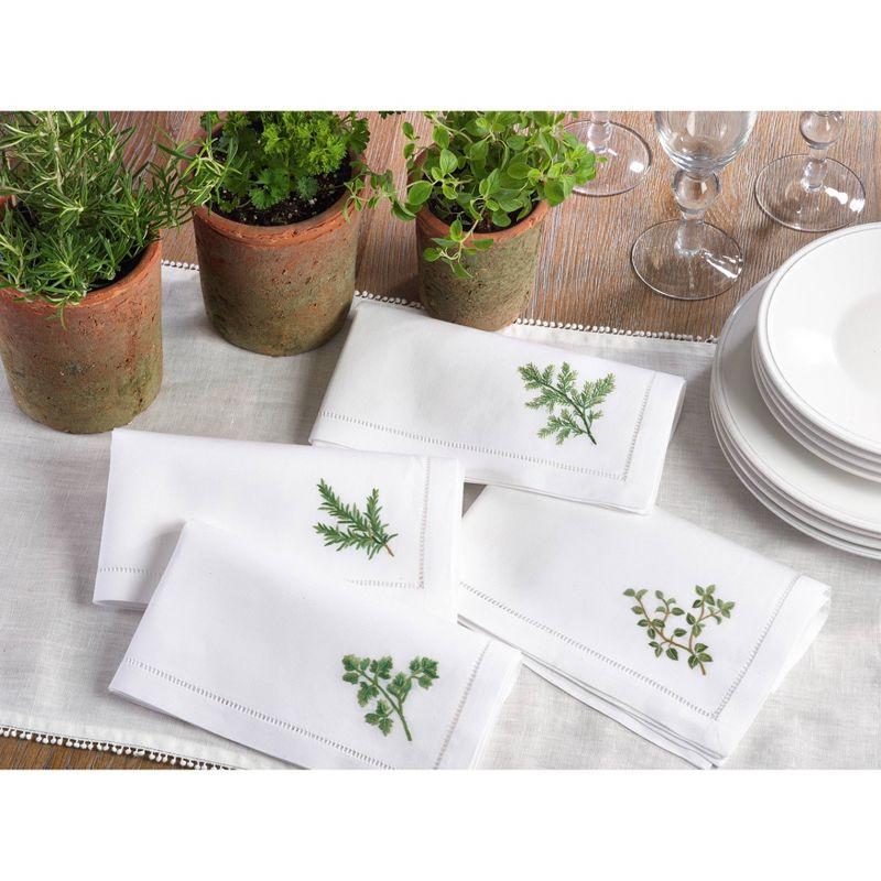 Saro Lifestyle 6pk White Embroidered Oregano Design Napkin 20" : 20x20 Inch Polyester, Machine Washable Cloth Napkins