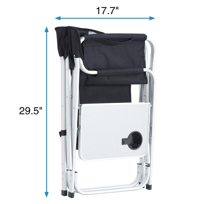 Oversized Black and Gray Aluminum Folding Camping Chair with Storage Pocket