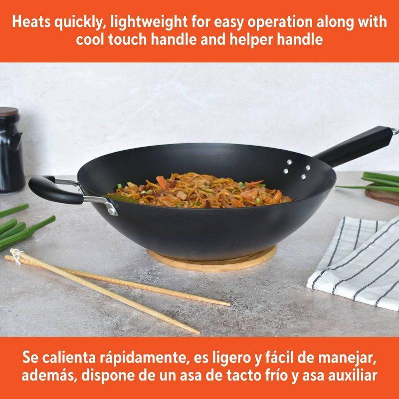 IMUSA 14" Coated Wok with Bakelite Handle: Nonstick Carbon Steel Stir Fry Pan, 64 Volume, Electric & Gas Compatible