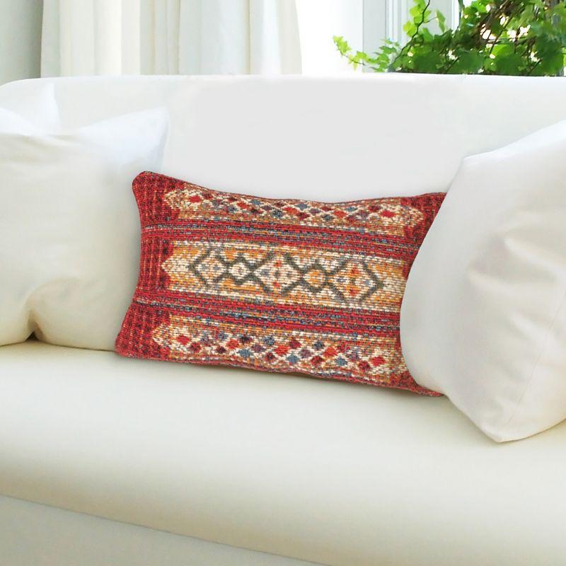 Red and Multicolor 12" x 18" Geometric Indoor/Outdoor Pillow