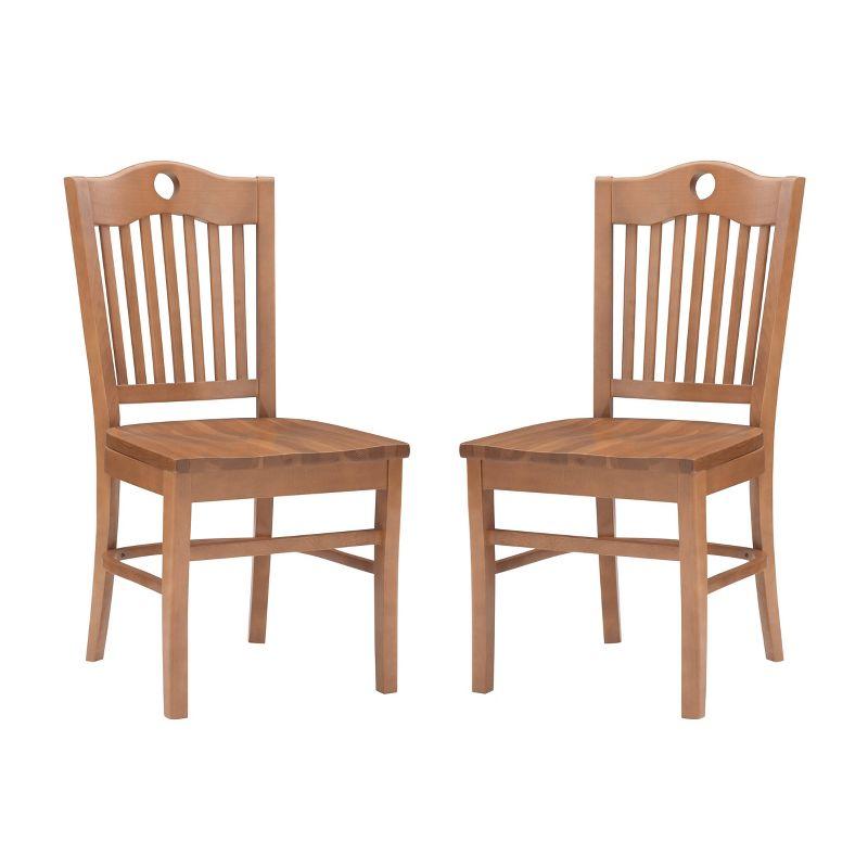 Set of 2 Timeless Brown Beechwood Slat-Back Dining Chairs