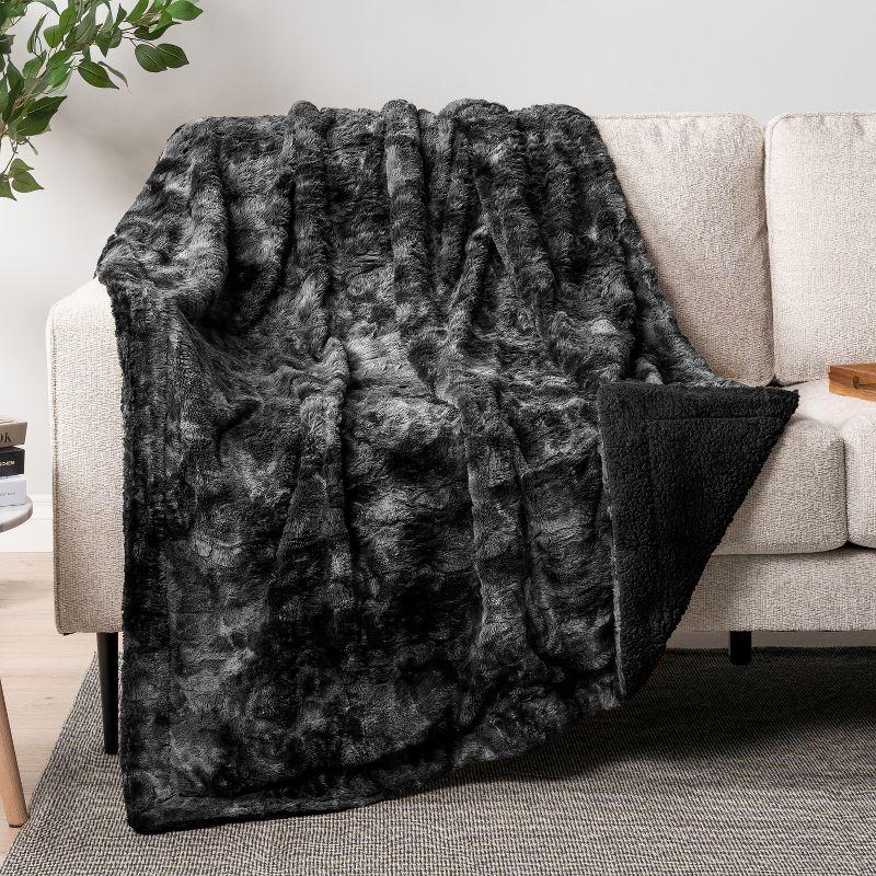 PAVILIA Tie-Dye Faux Fur Throw Blanket, Furry Fuzzy Fluffy Shaggy Plush Warm Reversible Thick for Bed Couch Sofa